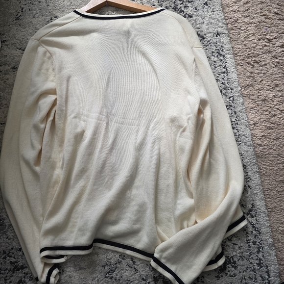Vintage Talbots Cardigan Sweater Womens L Cream With Black Trim Preppy 90s Chic - Picture 10 of 10